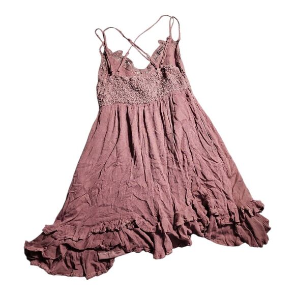 Listiele Babydoll Dress Sz Small Mauve Rose Lined Boho Flowy Layer Lace Fairy - Picture 8 of 8